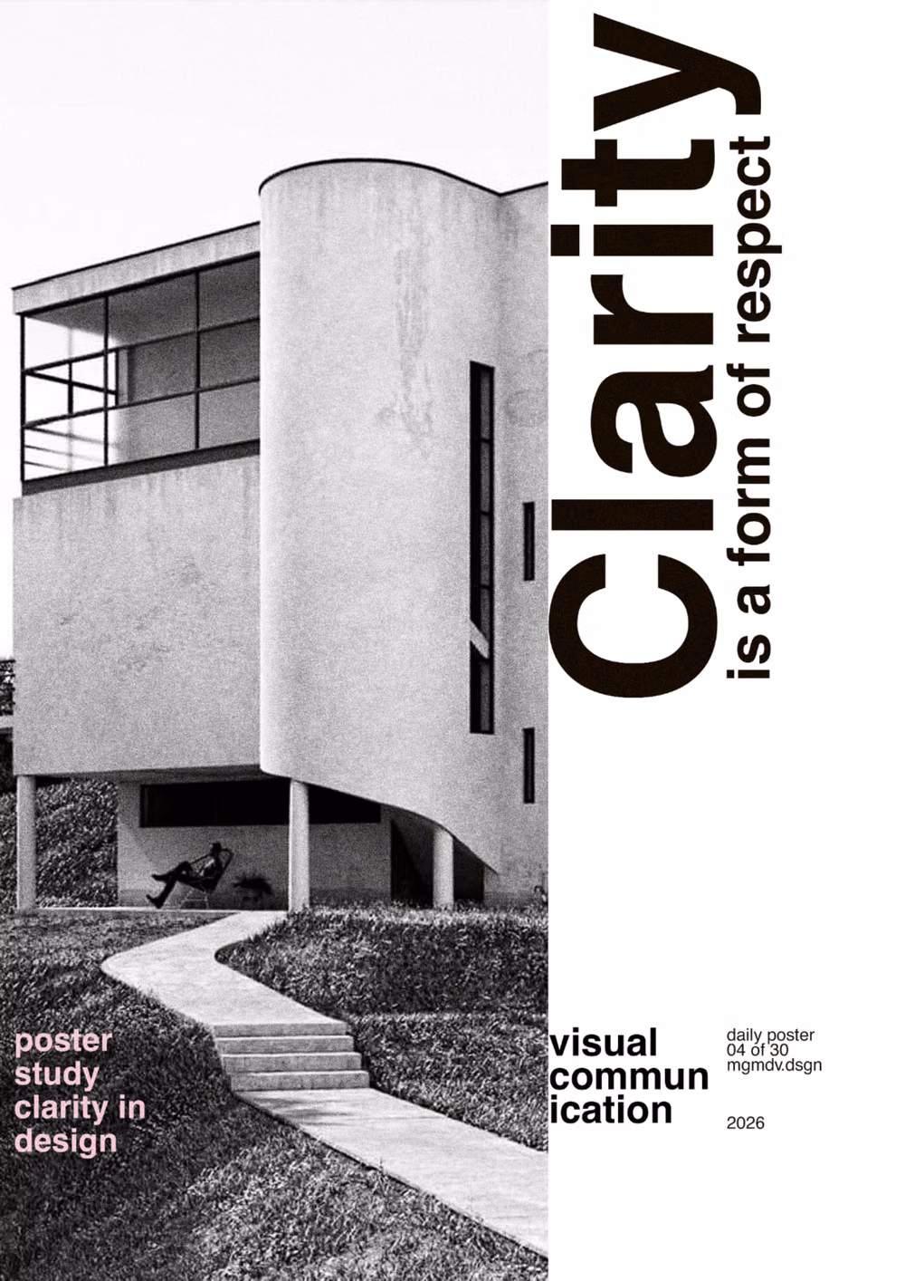 Swiss Style aesthetic - This poster explores Swiss Style, known for its clarity, grid systems and objective communication. Swiss graphic designers focused on readability and structured layouts using clean typography and minimal elements.