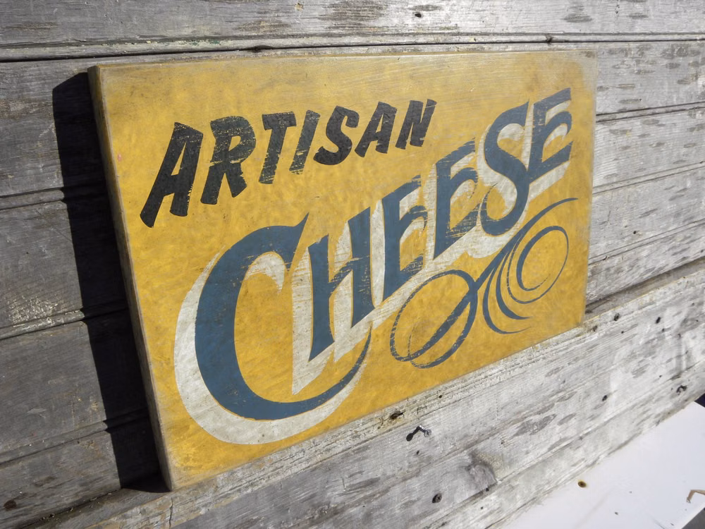 hand painted shop sign lettering photograph - hand painted faux-retro # Cheese shop sign by ZekesAntiqueSigns