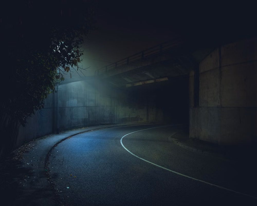 concrete highway overpass night photograph -