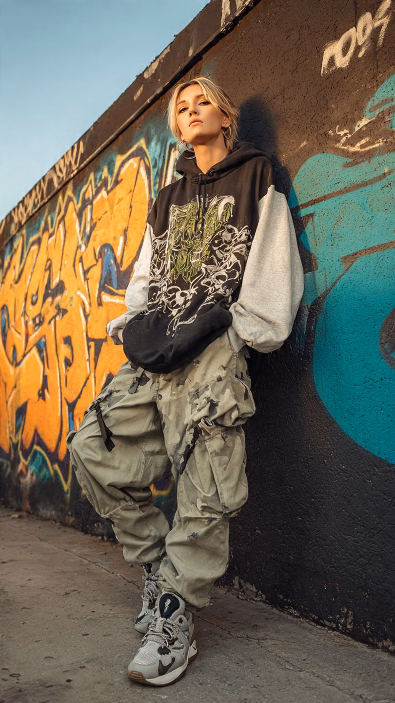urban skate hoodie street outfit photograph -