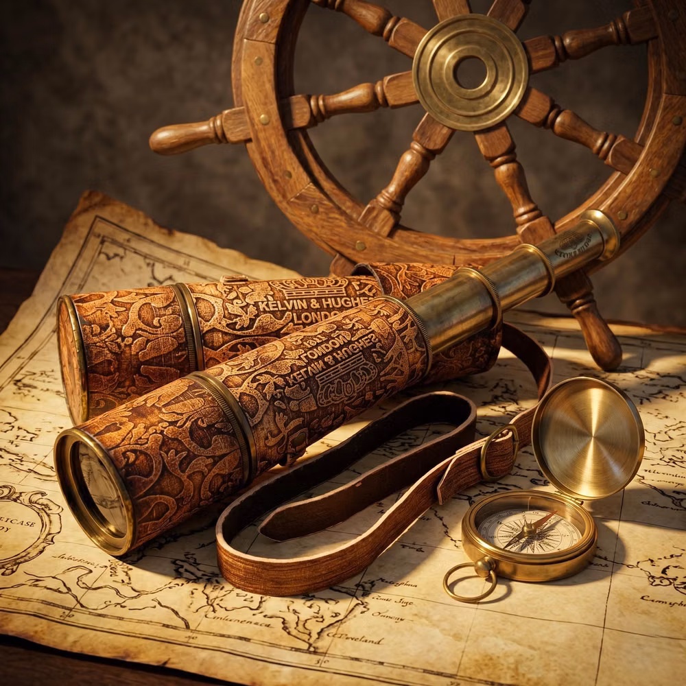 antique brass telescope close up photograph - Engravable Working Brass Telescope, Pirates Spyglass, Boating Gift, Graduation Gifts, Personalized Anniversary Gifts, Birthday gifts for Son This Is An Antique Style Telescope, Anchor wood box, Engraved Wooden Box You Can Chose Case Options From List while Making Order. Royal Navy Spyglass, Handheld Telescope, Pirate Scope, Boating Gift, Graduation Gifts, Gift For Him Metal: Original Solid Brass Finish: Antique Finish Telescope Weight: 400 Gram Approx Telescope size : 18" inch Approx *If you have any questions, please contact us ! Thank you for trusting us with your purchase. Buy with confidence and rest assured that we'll provide professional service throughout your experience !