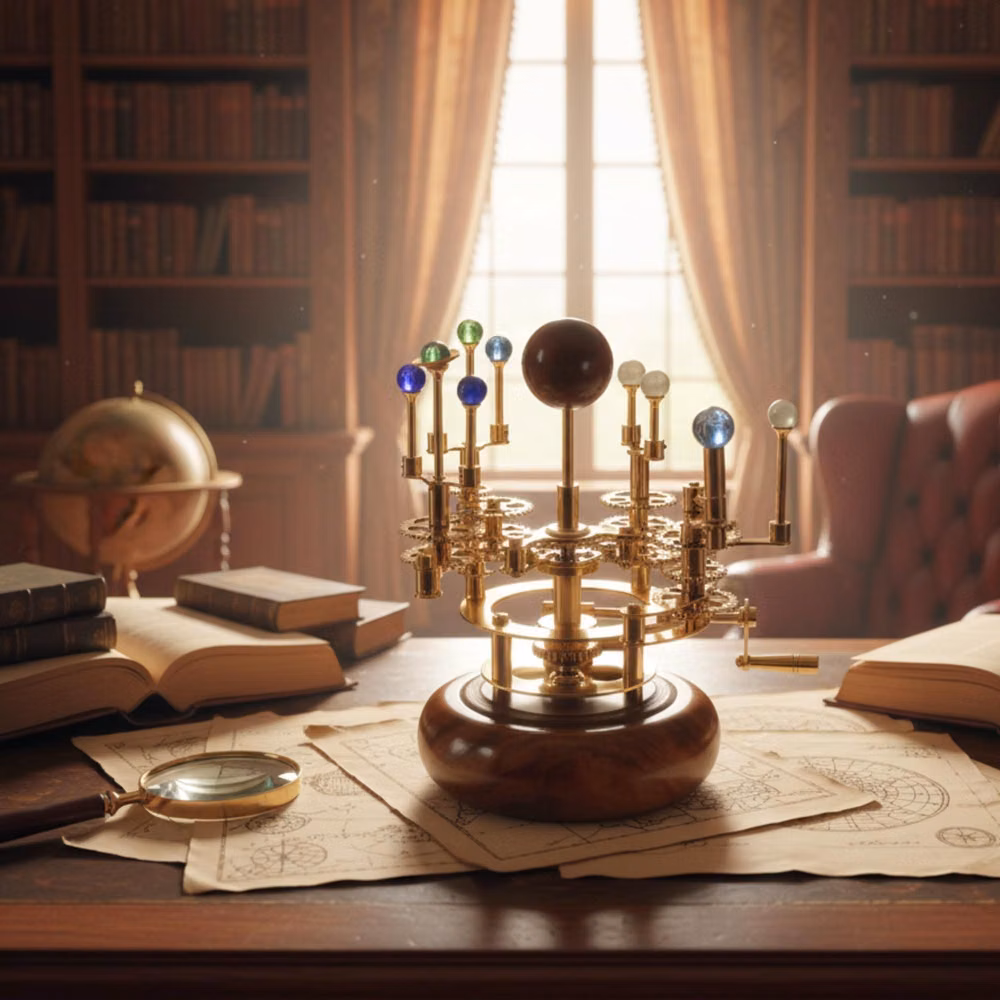 antique brass orrery mechanism photograph - Our Orrery is a fusion of Luxury artistry in Vintage Decor, engineering, and a deep admiration for the cosmos. Crafted with the utmost care, this functional orrery is not just a desk accessory; it's a masterpiece that captures the awe-inspiring beauty of our solar system while adding a touch of celestial Bodies to your Interior Décor. Marked as a Best Gift for House Warming. We are Actively Selling in USA and Worldwide -- Functional Art Meets Engineering In this Orrery lies an intricate web of gears, meticulously calibrated to mirror the graceful orbits of our planets. Watch in fascination as the planets gracefully circle the sun, just as they do in the vast reaches of the universe. This mesmerizing mechanical marvel is a testament to the art of engineering and a tribute to the wonders of
