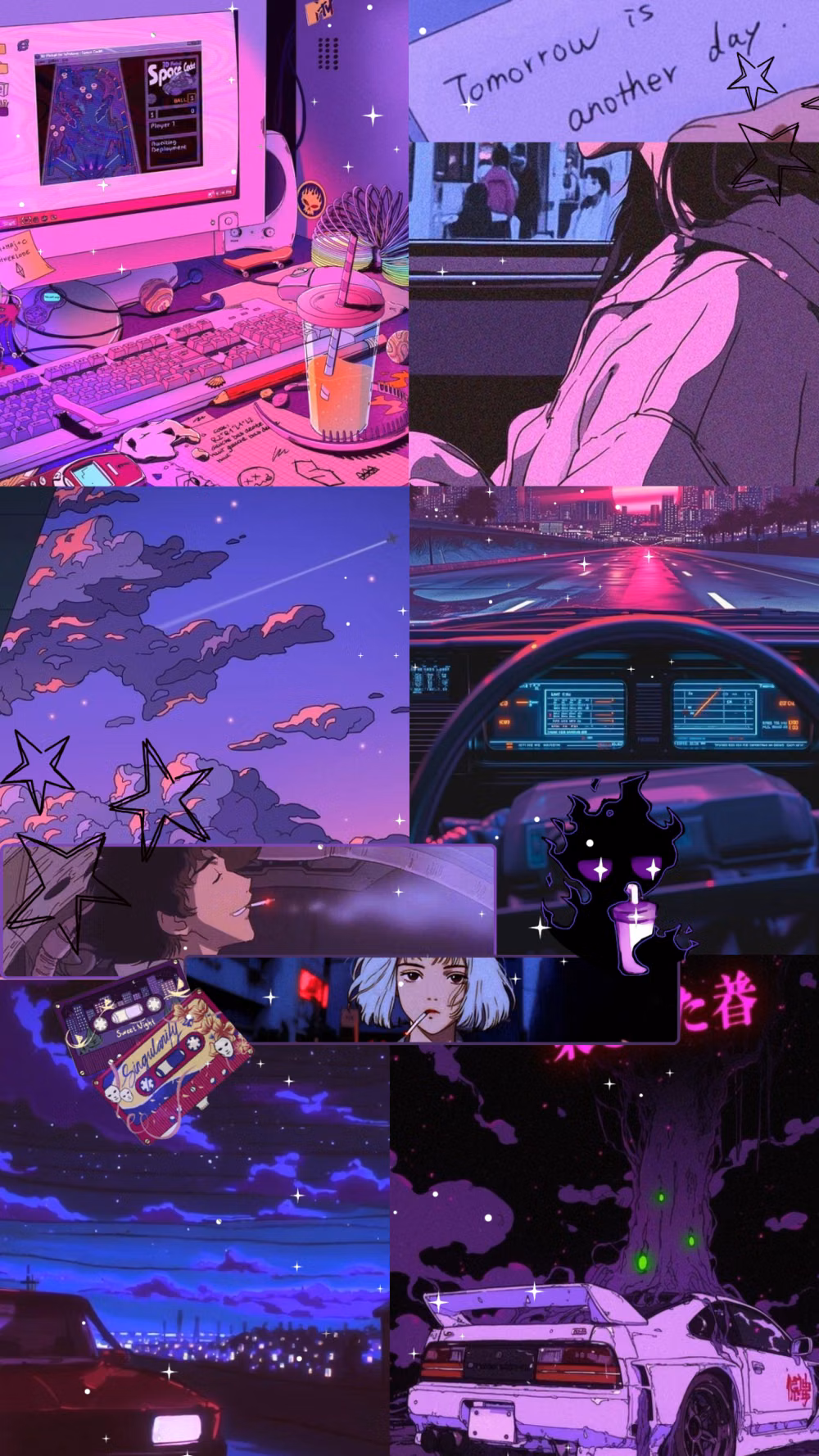 Vaporwave aesthetic - Purple aesthetic collage with cars, neon streets, and dreamy skies – pure nostalgia~°•○☆ #cyberpunk #vaporwave #aesthetic #animeaesthetic #neonlights #synthwave #nightvibes #purpleaesthetic #retrofuture #citylights #moodyaesthetic