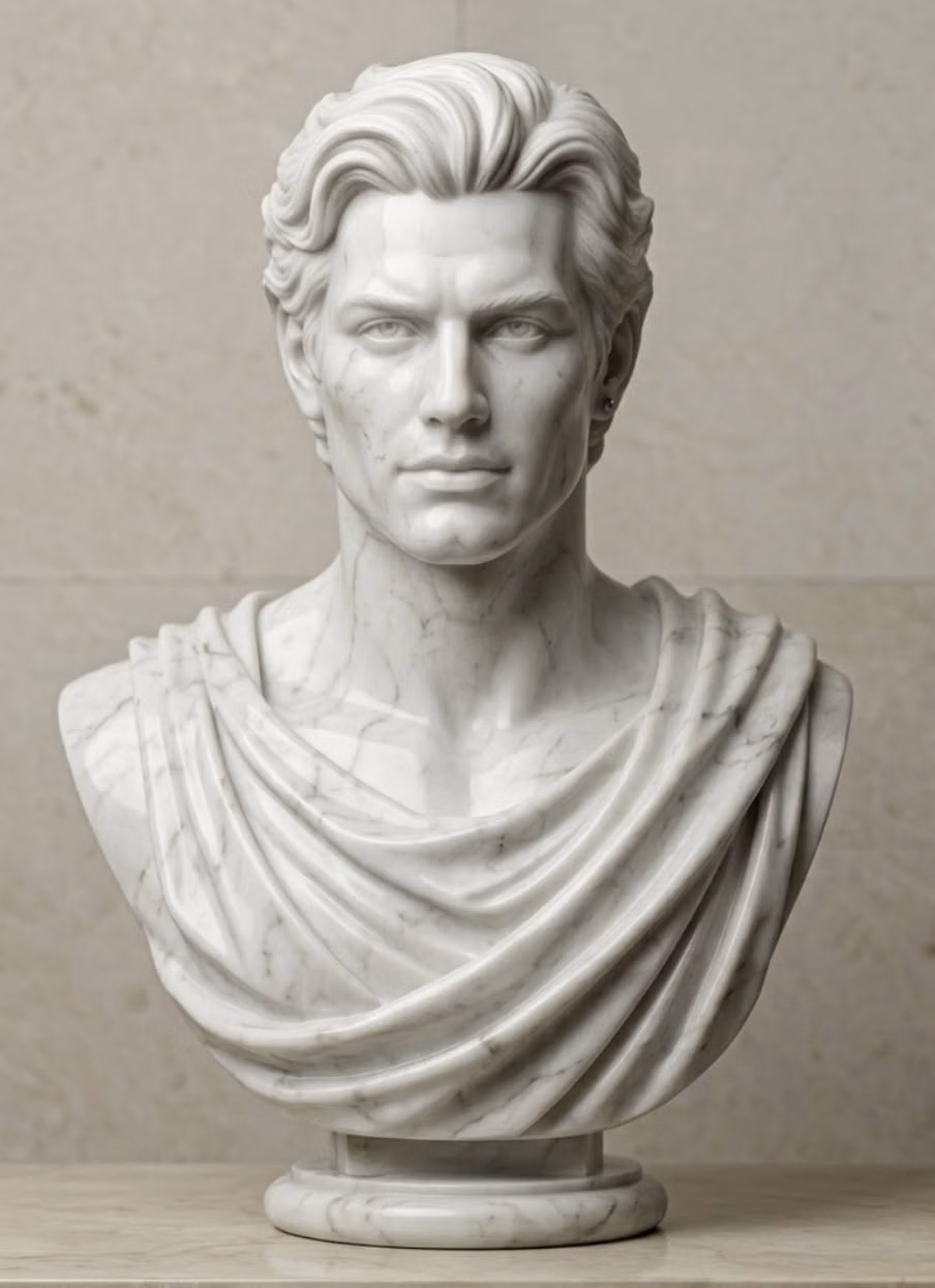 marble classical bust studio photograph -