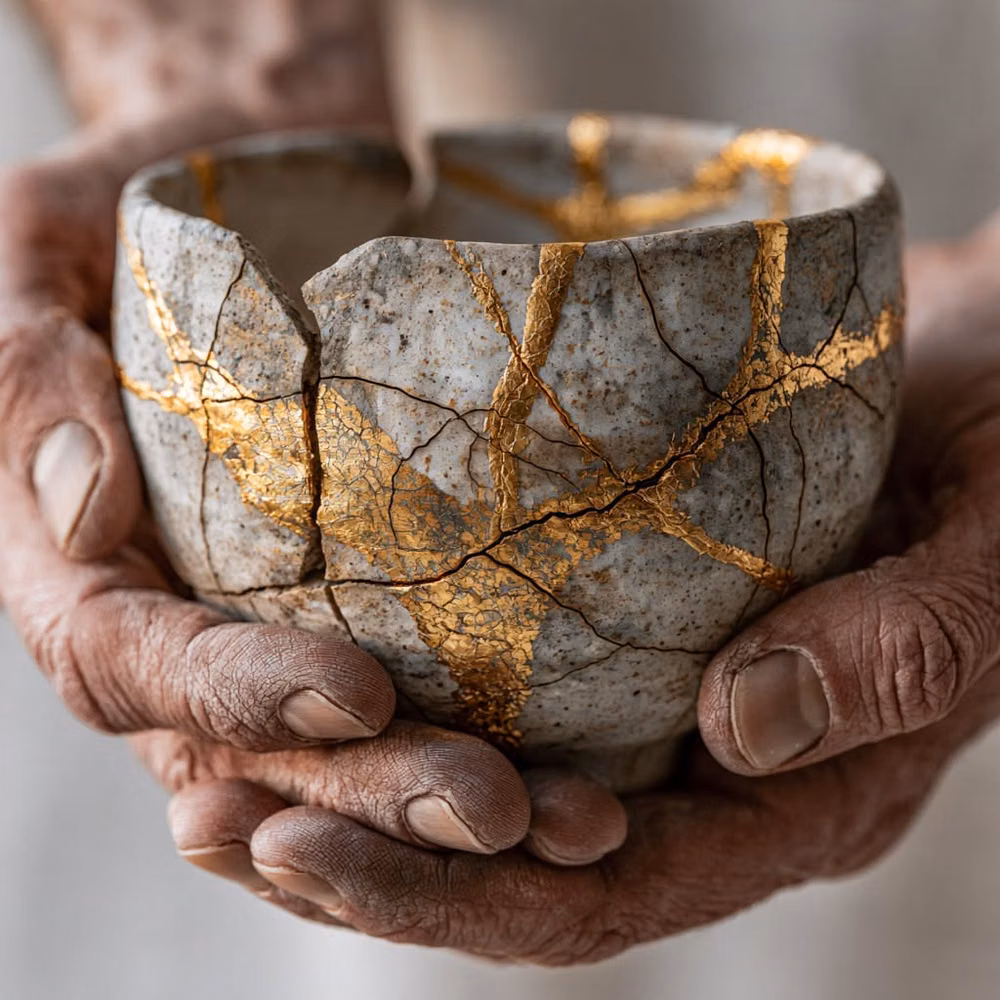 kintsugi ceramic bowl gold repair close up - The bowl didn't become valuable in spite of the cracks. It became valuable because of them.
That's the part recovery gets backwards at the start. You spend the first stretch trying to hide the break — cover it, outrun it, pretend the man who did those things was somebody else. But kintsugi doesn't hide the fracture. It fills it with gold and holds it up to the light.
Sobriety was never about getting back to who you were before. That version of you broke for a reason. Restoration isn't rewin...