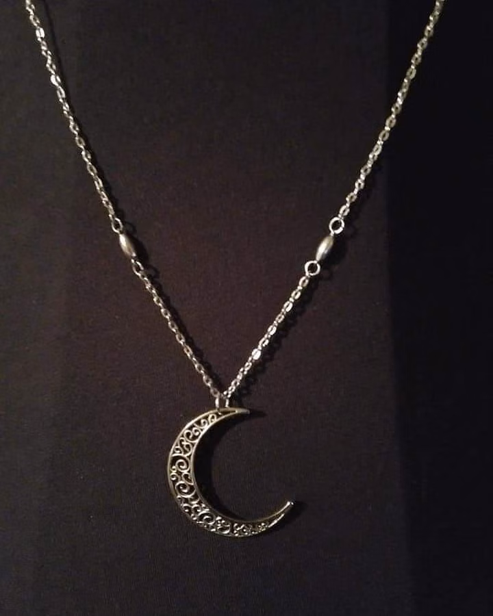 silver crescent moon jewelry close up photograph - Sterling silver moon pendant necklace. $15, free shipping!