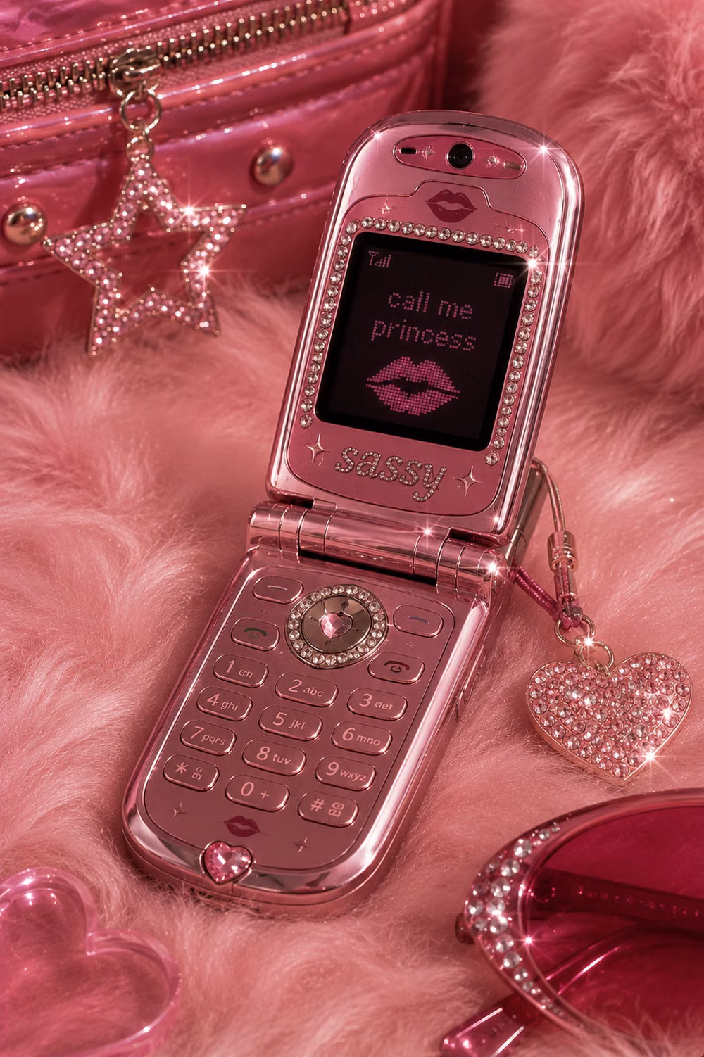 Y2K aesthetic - Bring nostalgic Y2K vibes to your screen with this glamorous flip phone aesthetic. Perfect for phone wallpapers, Pinterest inspiration, mood boards, digital journals, aesthetic collages, and anyone who loves cute retro tech with a luxe, feminine touch. Ideal for creating a stylish and nostalgic digital space.